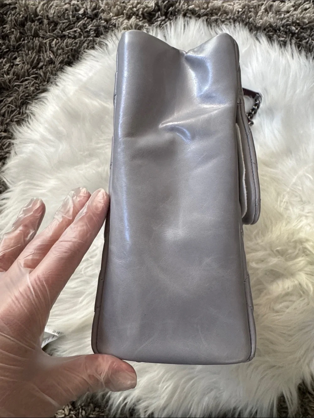 CHANEL Quilted Small Shopper in Light Blue/Grey with Gunmetal Hardware